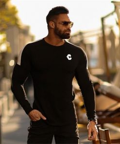 2021 Autumn New Men Long Sleeve O-Neck Sports T Shirt  Mens Gyms Fitness bodybuildin Fashion Cotton Tee Tops Men Brand Clothing