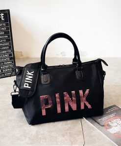 2021 Newest Design Sequins PINK Letters Gym Fitness Sports Bag Shoulder Crossbody Bag Women Tote Handbag Travel Duffel Bolsa