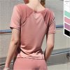 2021 Sexy lady's mesh t-shirt yoga summer activewear fitness sports wear for women gym shirt short sleeve loose tshirt quick dry