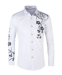 2021 Spring and Autumn New Men's Shirt Korean Slim Wisteria Flower Print Long Sleeve Buckle Lapel Sports Casual Top M-5XL