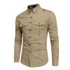 3 Colors Men's Sports Cotton Safari Button Shirt Vintage Khaki Long Cuff Sleeves Pocket Top Wear Green Fitted Shirt For Men