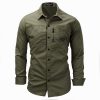 3XL Mens Long Sleeve Zipper Lapel Cotton Military Shirt Cardigan Outdoor Sports Riding Climbing Breathable Tactical Shirts Tops