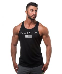 ALPHA New fashion cotton sleeveless shirt tank top men fitness shirt men gyms bodybuilding workout gym singlet vest fitness men
