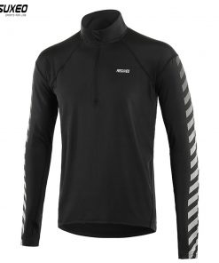 ARSUXEO Men Spring Autumn Running Shirts Long Sleeve Dry Fit Outdoor Sports Shirts Half- Zipper Running Clothing Reflective 18T6