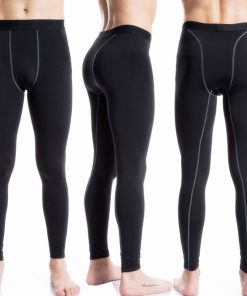 Add Wool Compression Brushed Leggings Athletic Skiing pants Underwear Leggings Men Fitness Gym Sweatpants Black Running pants