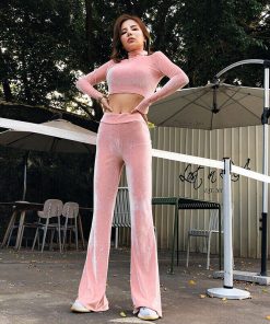 Autumn New Fashion Women Casual Velvet Sports Tracksuit Female Long Sleeve Turtleneck Lounge Wear Athletic Clothes Pants Set