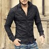 Black Denim Shirt Men Brand long sleeve stand Collar Men floral shirt printing casual slim fit camisa social masculina S2002