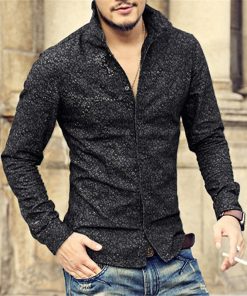 Black Denim Shirt Men Brand long sleeve stand Collar Men floral shirt printing casual slim fit camisa social masculina S2002