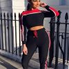 Casual Women Sports Set Gym Fintness Running Athletic Long Sleeve Crop Top High Waist Pants Legging Activewear 2021 Clothes