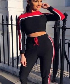 Casual Women Sports Set Gym Fintness Running Athletic Long Sleeve Crop Top High Waist Pants Legging Activewear 2021 Clothes