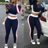 Casual Women Sports Set Long Sleeve Crop Top Pants Outfit Workout Gym Fitness Athletic Workout Clothes Tracksuit