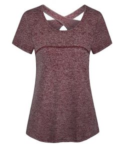 Criss Cross Back Athletic T Shirt  Women Short Sleeve O-neck Shirt /X