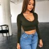Fashion Women Casual Tank Crop Top Vest Shirts Off Shoulder Long Sleeve T-Shirt  Simple Sweater T-shirt Workout Fitness Athletic
