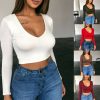 Fashion Women Sexy Deep V-neck Casual Slim Fit Crop Tank Tops Off Shoulder Long Sleeve Workout Fitness Athletic Sports Gym Vest