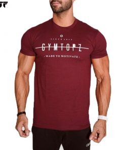 GITF 2021 Cotton Gym Tight Elastic Sport Running T shirt Men Bodybuilding Fitness Men's training slim Short Sleeve T-Shirts
