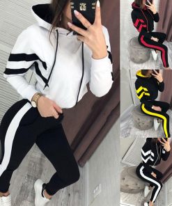 Hooded Tracksuit For Women 2021 Autumn Long Sleeve Sport Suit Womens 2 Pieces Set Fashion Outfits Stripe Athletic Sportswear