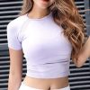 Hot Seamless Crop Tops Sport Breathable Gyms Women Running Fitness Short-Sleeved Shirts Quick Dry O-neck Athletic T-shirt