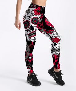 Hot Sell Skull Leggings Women's Skull&flower Black Leggings Digital Print Trousers 7 color skull Woman Stretch Pants Plus Size