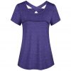 JAYCOSIN 2021 New Summer Women T-shirt Solid Tunic Short Sleeve O-Neck Criss Cross Babdage Back Sports Gym Athletic 9May1239