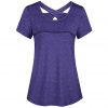 JAYCOSIN 2021 New Summer Women T-shirt Solid Tunic Short Sleeve O-Neck Criss Cross Babdage Back Sports Gym Athletic