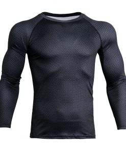 Men Black Long Sleeves Tights Sports Shirt Fitness Compression Tops S-3XL