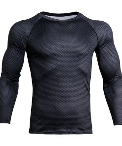 Men Black Long Sleeves Tights Sports Shirt Fitness Compression Tops S-3XL