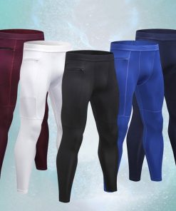 Men Compression Pants Fast Dry Sports Zipper Pocket Tights Pants Running Leggings Yoga Rashguard Athletic Fitness Gym Pants
