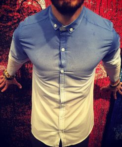 Men Gradient Print shirt Long Sleeve Lapel Sports Shirt Outdoor autumn summer male Casual Slim Tops