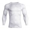 Men White Tight Sports Shirt Long Sleeves Top Fitness Gym Running Tee