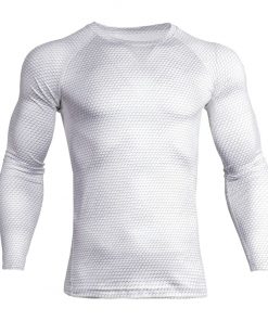 Men White Tight Sports Shirt Long Sleeves Top Fitness Gym Running Tee