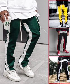 Men's Contrast Pants 2021 New Autumn Brand Men's Stripe Track Skinny Fit Stretch Casual Elastic Athletic Slim Hip Hop Joggers