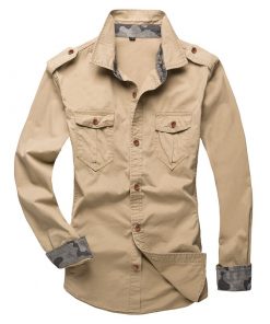 Men's Mountaineering Outdoor Sports Epaulette Slim Fit 4 Colors Shirt Men Casual Long Sleeve Fashion Denim Shirt Outwear