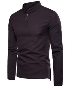 Men's dark grey pullover hot style casual long-sleeved shirt, cotton and linen shirt fashion casual business sports long-sleeved