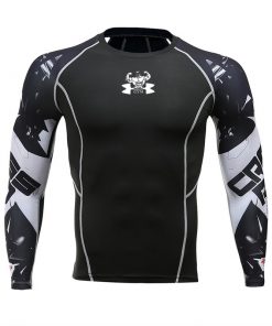 Mens Fitness Long Sleeve Rashguard T Shirt Bodybuilding Tight Compression Shirt Elastic Gym Sports Running Tops Cycling Clothing
