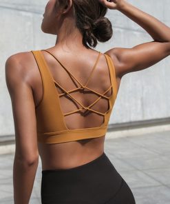 Mermaid Curve 2021 Women Sexy V Collar Yoga Bra Back Cross Hollow Design Sports Bra Woman Shockproof Fitness Yoga Push Up Bra