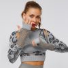 New Seamless Mesh Top Long Sleeve Workout Tops For Women Fitness Gym Top Athletic Gym Shirt Women Clothes Camouflage Top