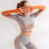Ombre Yoga Crop Tops Breathable Seamless Sport Gym Shirts Women Running Fitness Long Sleeve Shirts Quick Dry O-neck Athletic Top