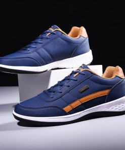 PU Leather Sneakers for Running Shoes for Men Sports Shoes Men Sport Shoes Male Trainers Blue Basket Training Footwear Gym A-374