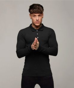 Polo-Shirts Slim-Fit Long Sleeve Leisure Casual Cotton Fashion Mens Brand Fitness Mens Autumn Breathable Sports Polo Shirt