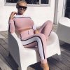 Sexy Women Sports Set Gym Yoga Fintness Running Athletic Long Sleeve Crop Top High Waist Pants Leggings Activewear Clothes