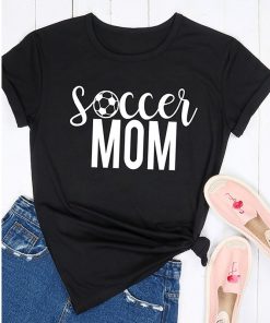 Soccer Mom T-shirt Women Soccer Football Print Game Day Sports Tshirt Summer Casual Graphic Funny Tops Tees Mom Life Gift Shirt