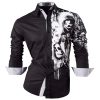 Sportrendy Men Shirts Dress Casual Fashion Long Sleeve Slim Fit Stylish Skull Print Tattoo JZS047