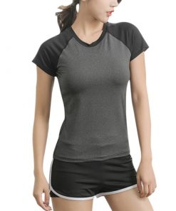 Summer Women T-Shirt Sports Ladies Skinny Short Sleeve Fitness Running Sports Training Quick Dry Elastic Color Round Neck Tshirt