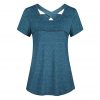 Woman T Shirt Fashion Summer Short Sleeve Round Neck Casual Criss Cross Back Athletic Sport Shirt Camiseta Mujer Verano #N