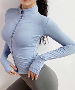 Women Athletic Sport Shirts Slim Fit Long Sleeved Fitness coat  Yoga Crop Tops with Thumb Holes Gym Jacket Workout Sweatshirts