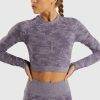 Women Camo Seamless Yoga Top Long Sleeve Thumb Holes Workout Camouflage Tops Women Fitness Gym Crop Top Athletic Gym Shirt