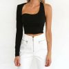 Women Gym Crop Top Long Sleeve T-Shirt Workout Athletic One Shoulder Fit One-Shoulder Casual Elegant Fashion Asymmetrical Tops