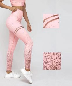 Women Leggings No Transparent Metallic Foil Print Leggings Exercise Fitness Patchwork Push Up Female Pants