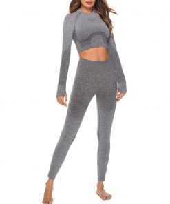Women Workout Tie Dye Print Crop Top Long Sleeve Leggings Fitness Sport Athletic Suit Female Lace Work Clothes Trousers A9