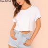 Women loose elastic T-shirt short-sleeved solid color summer casual O-neck Tops white Plus Size Ladies sports running tshirt